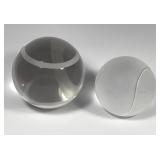 Pair of Crystal Glass Tennis Ball Paperweights