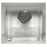 Piece Of Eight Replica Coin Lucite Paperweight