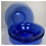 PPYREX Festiva Cobalt Blue Cereal Bowls Lot of 4