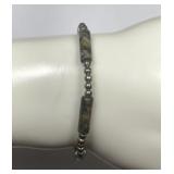 Stone Cylinder and Metal Bead 7.5" Bracelet