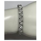 Sterling Silver CZ Trillion Cut Tennis 8" Bracelet