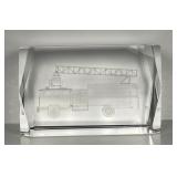 Firetruck Fireman Glass Crystal Paperweight