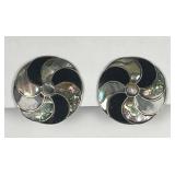 TAXCO Sterling Abalone Onyx Circular Swirl Earring