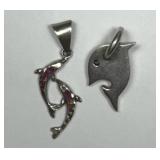 Pair of Dolphin Sterling Silver Pendants