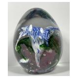 Judith C. Via Floral Egg Glass Paperweight Signed