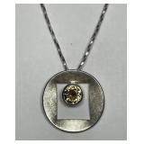 Sterling Modern Citrine Gem Pendant Necklace 20"