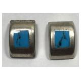Sterling Inlaid Turquoise Curved Earrings Mexico