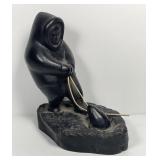 Boma Intuit Soapstone Eskimo Ice Fishing Sculpture