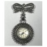 Exquisite Sterling & Marcasite Gotham Watch Brooch