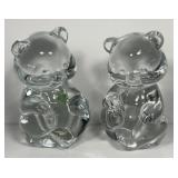Pair Fenton Glass Teddy Bear Paperweights