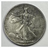 1938-D Walking Liberty Silver Half Key Date XF