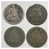 4 Seated Liberty Dimes 1877-S 1883 1887 1889