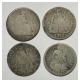 4 Seated Liberty Dimes 1840 1882 1889 1890