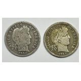 1900-S & 1914-D Barber Silver Dime Pair