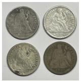 4 Seated Liberty Dimes1871-S 1873-S 1887-S 1891-S