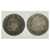 1860 & 1862 Seated Liberty Silver Dime Pair