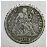1878 Seated Liberty Silver Dime Very Good VG