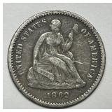1862 Seated Liberty Silver Half Dime H10c Fine F
