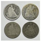 4 Seated Liberty Dimes 1839 1887 1889 1890