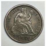 1887 Seated Liberty Silver Dime Extra Fine XF