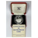 CAYMAN ISLANDS: 1989 Silver $5 Postal Serv. Proof