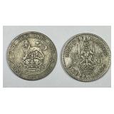 GREAT BRITAIN: 1921 & 1942 Silver Shilling Pair