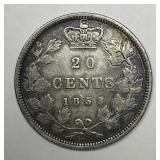 CANADA: 1858 Silver 20 Cents Fine F