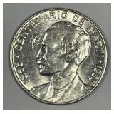 CUBA: 1953 Silver 25 Centavos Birth of Marti AU