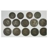 FRANCE: Lot of 14 Napoleon III Copper Coins