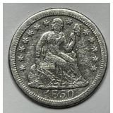1850-O Seated Liberty Silver Dime VG details