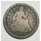 1842 Seated Liberty Silver Half Dime H10c Good G