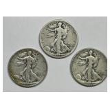 Three Different "S" Minted Walking Liberty Half