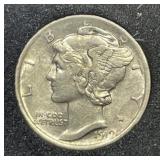 1919 Mercury Silver Dime About Uncirculated AU