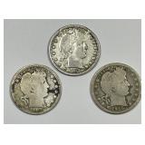 1907-D 1907-O 1915-S Barber Silver Quarter Trio