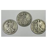 1919 P D S Walking Liberty Silver Half Trio
