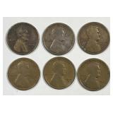 Six Lincoln Wheat Cents From The Teens