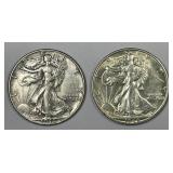 1946 P & S Walking Liberty Silver Half Pair XF/AU