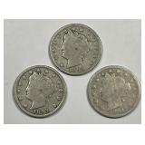 1892 1893 1894 Liberty Head V Nickel Trio