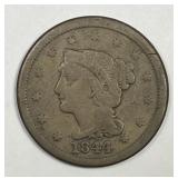 1844 Braided Hair Large Cent Very Good VG
