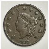 1833 Coronet Head Large Cent Very Fine VF