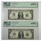 1995 $1 FRN Same Serial Number Pair PCGS 66PPQ