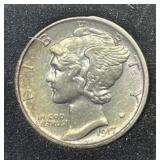 1917-S Mercury Silver Dime About Uncirculated AU