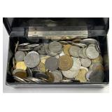 WORLD: Plastic Box of 200+ Foreign Coins