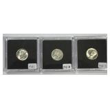 1941 P D S Mercury Silver Dime Trio Uncirculated