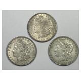 Trio of 1921 Morgan Silver Dollars XF/AU