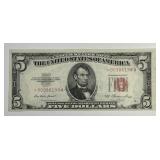 1953 $5 Red Seal US Note * STAR * AU Fr#1532*