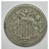 1874 Shield Nickel Very Good VG