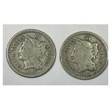 Pair of 1865 Three Cent Nickels 3cN