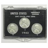 1943 P-D-S Lincoln Cent in Snap-tite AU/UNC