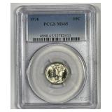 1936 Mercury Silver Dime PCGS MS65